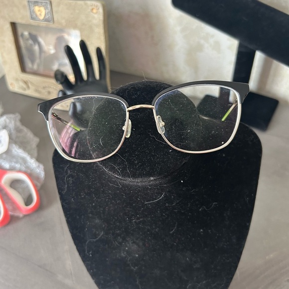 Longchamp glasses black metal frame with gold trim and case